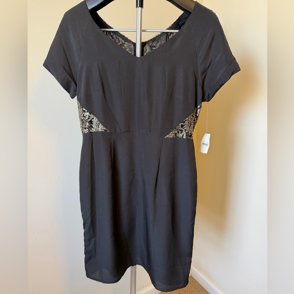 NWT MM Couture Black Dress with Sequin Accents, Medium